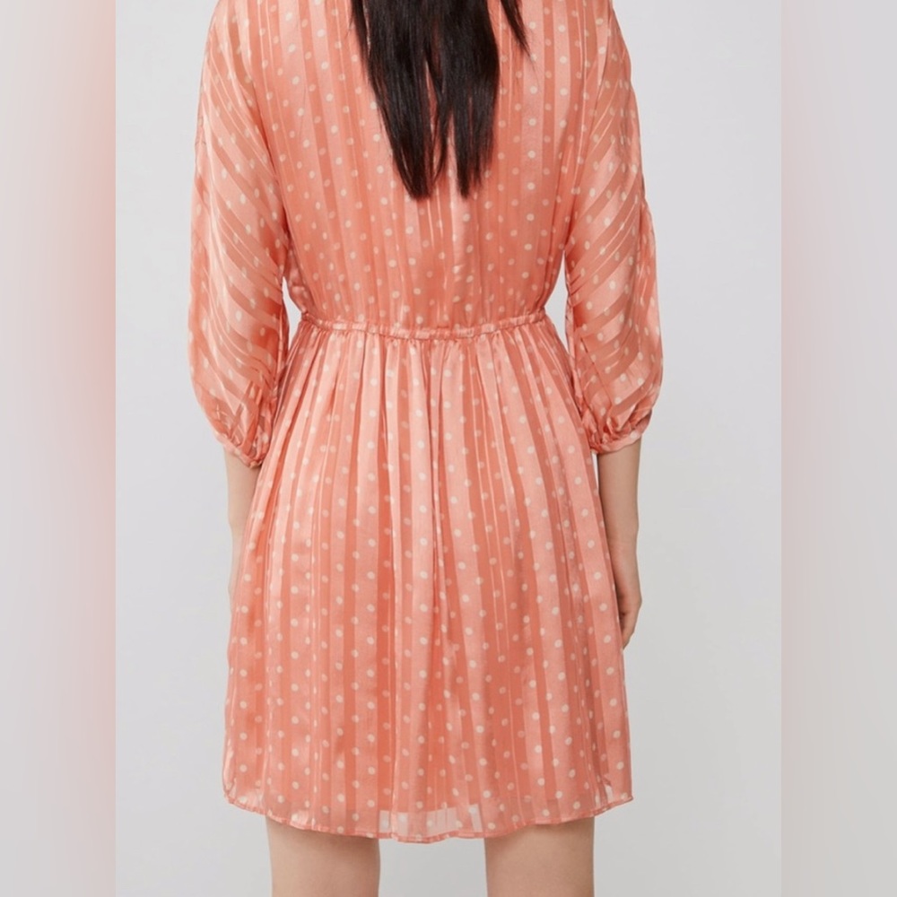 Zara | Small Coral Silky Pleated Polka Dot Dress - Picture 4 of 9